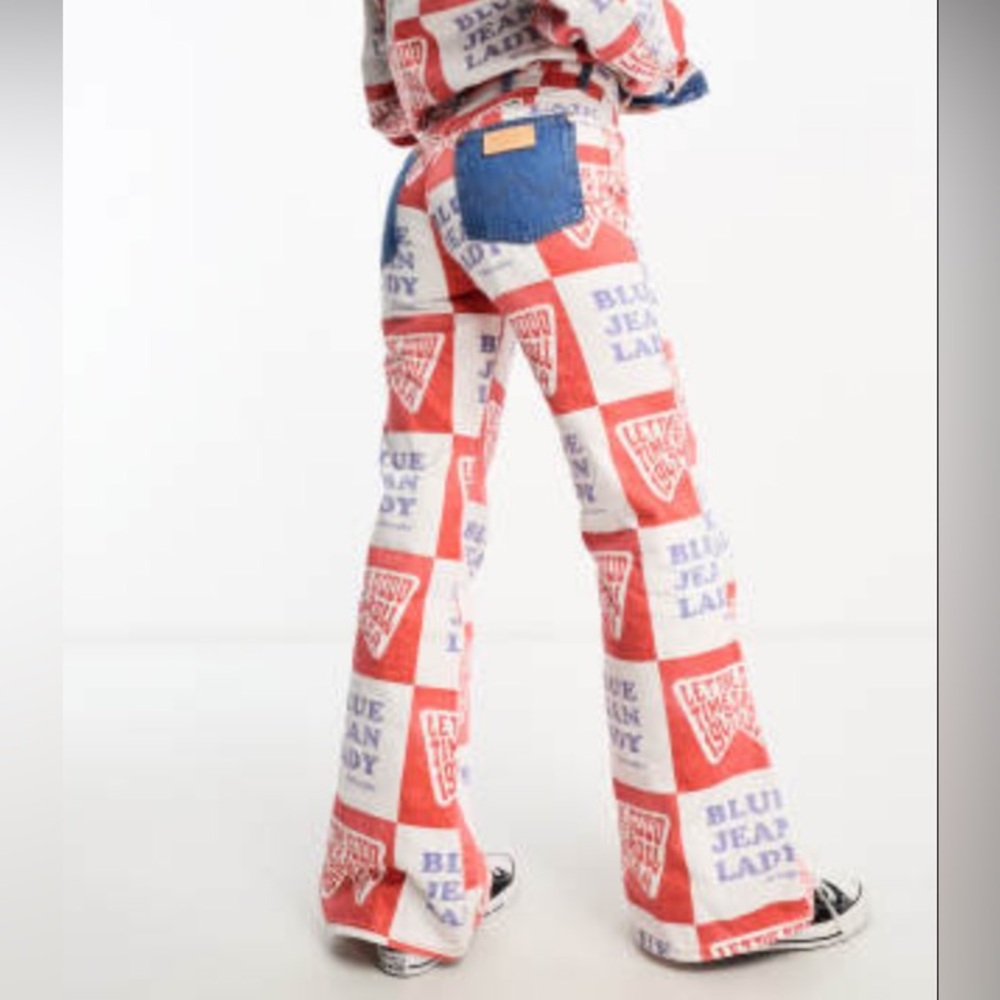 Wrangler Wanderer Printed High Rise Flare Blue Lady Jeans - Picture 7 of 9